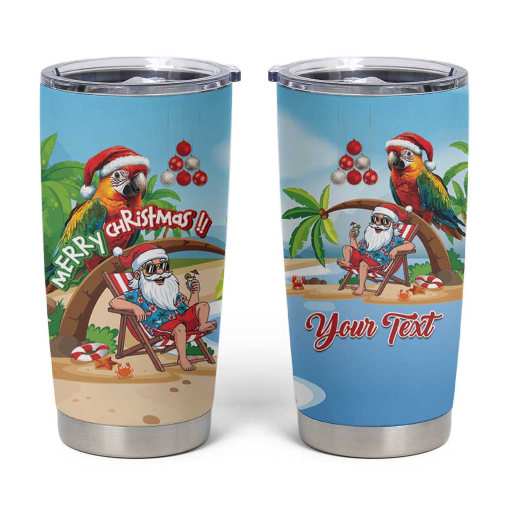 Personalized Hawaii Santa Parrot Christmas Tumbler Cup Summer Vibe LT01 Blue - Polynesian Pride