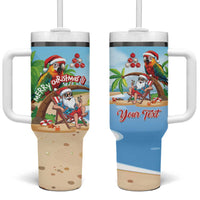 Personalized Hawaii Santa Parrot Christmas Tumbler With Handle Summer Vibe LT01 One Size: 40 oz Blue - Polynesian Pride