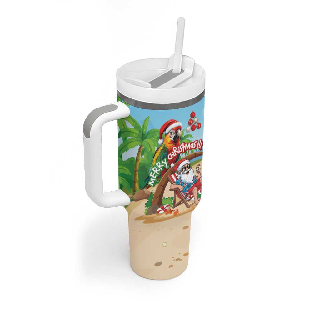 Personalized Hawaii Santa Parrot Christmas Tumbler With Handle Summer Vibe LT01 - Polynesian Pride