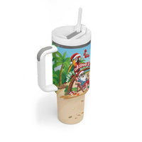 Personalized Hawaii Santa Parrot Christmas Tumbler With Handle Summer Vibe LT01 - Polynesian Pride