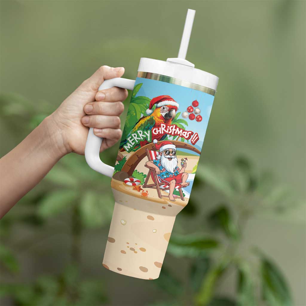 Personalized Hawaii Santa Parrot Christmas Tumbler With Handle Summer Vibe LT01 - Polynesian Pride