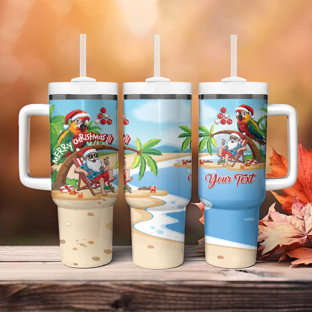 Personalized Hawaii Santa Parrot Christmas Tumbler With Handle Summer Vibe LT01 - Polynesian Pride