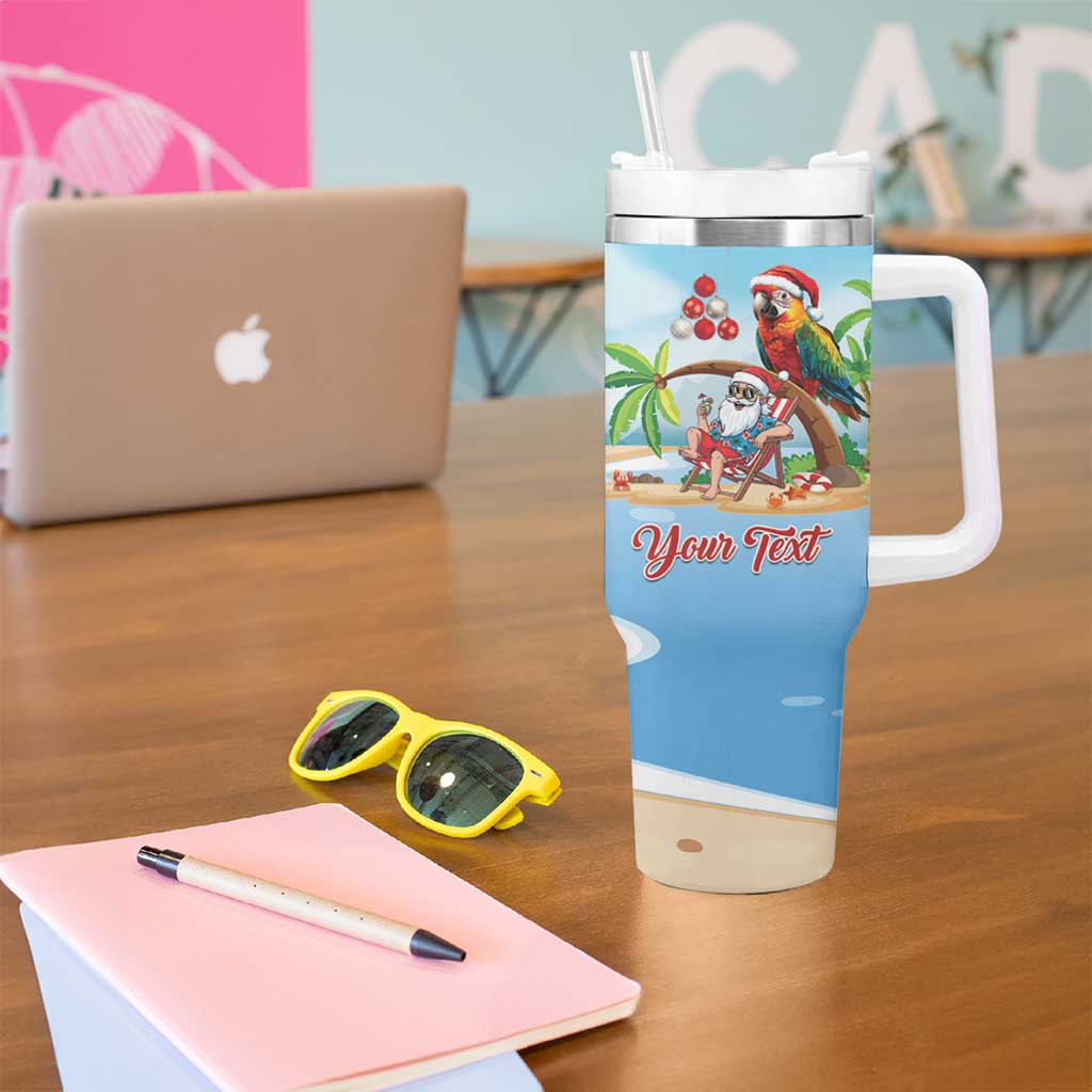 Personalized Hawaii Santa Parrot Christmas Tumbler With Handle Summer Vibe LT01 - Polynesian Pride