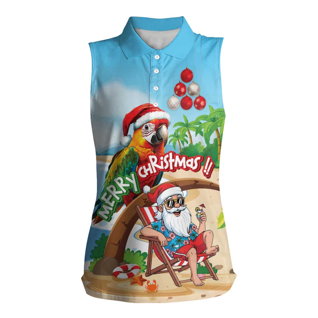Personalized Hawaii Santa Parrot Christmas Women Sleeveless Polo Shirt Summer Vibe - Polynesian Pride
