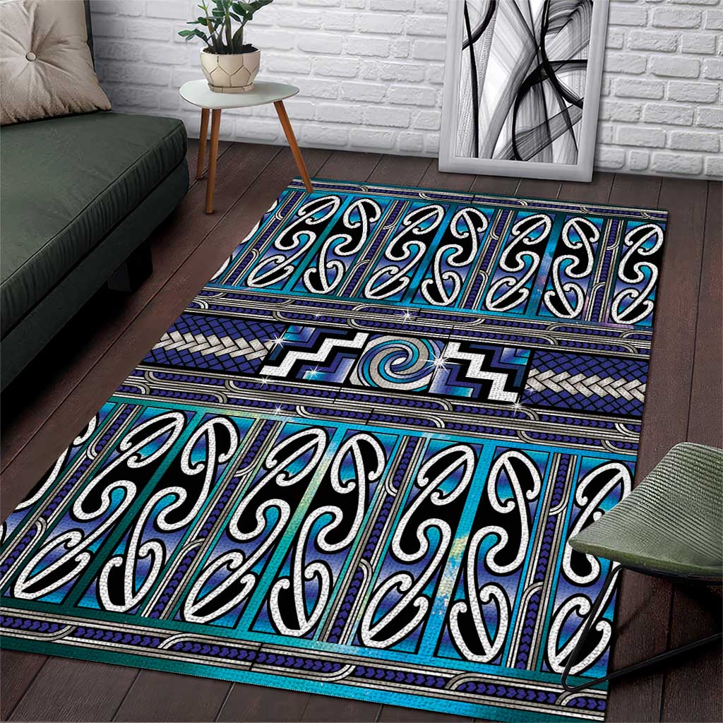 Maori Matariki Area Rug Blue Galaxy Aesthetic Koru Art LT01 Blue - Polynesian Pride