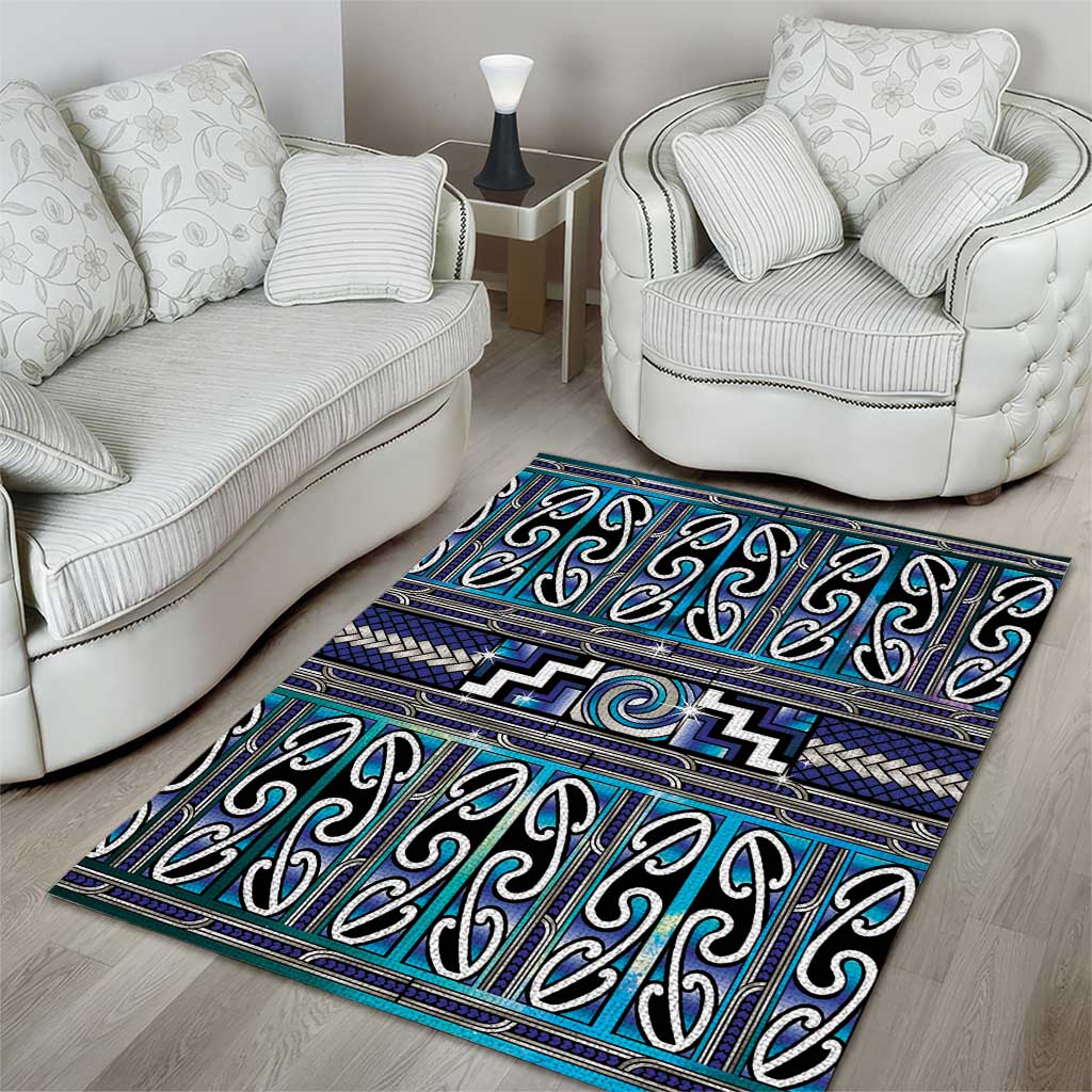 Maori Matariki Area Rug Blue Galaxy Aesthetic Koru Art LT01 - Polynesian Pride