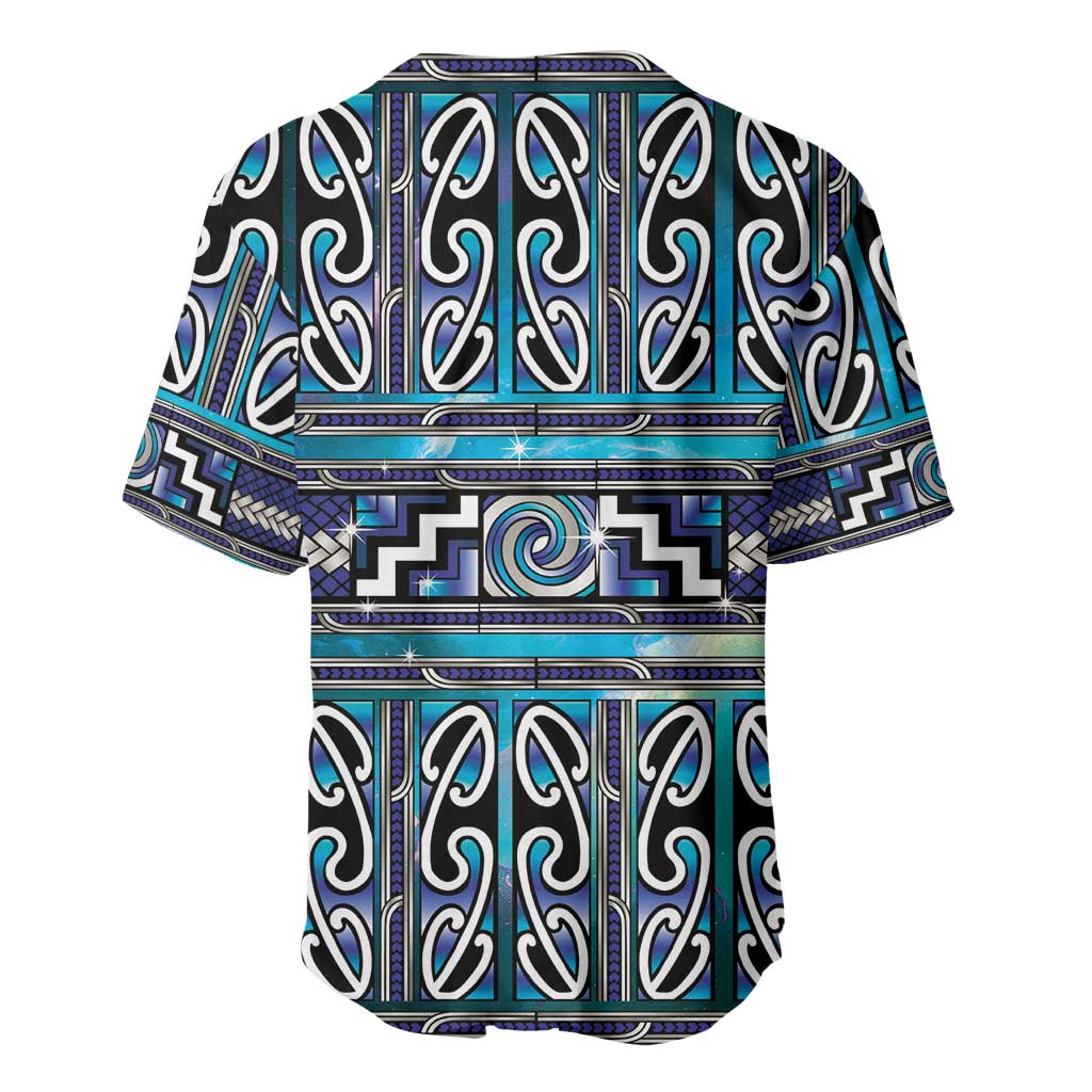 Maori Matariki Baseball Jersey Blue Galaxy Aesthetic Koru Art LT01 - Polynesian Pride