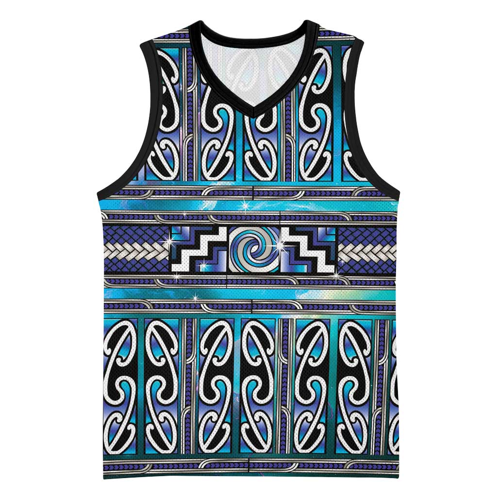 Maori Matariki Basketball Jersey Blue Galaxy Aesthetic Koru Art LT01 Unisex Blue - Polynesian Pride