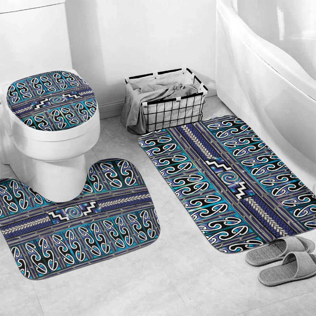Maori Matariki Bathroom Set Blue Galaxy Aesthetic Koru Art LT01 Mat Set Only (3 pcs) One Size Blue - Polynesian Pride