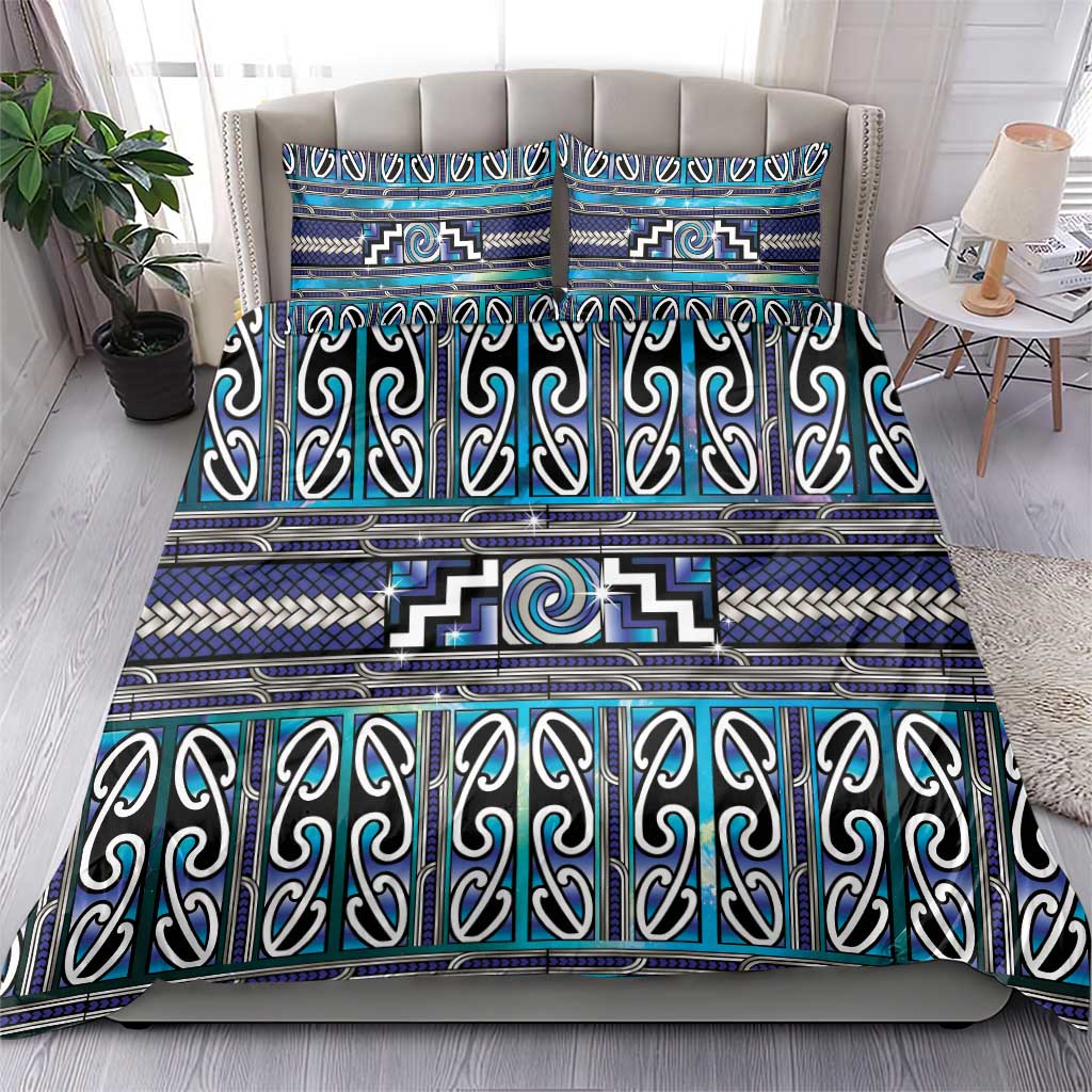Maori Matariki Bedding Set Blue Galaxy Aesthetic Koru Art LT01 - Polynesian Pride