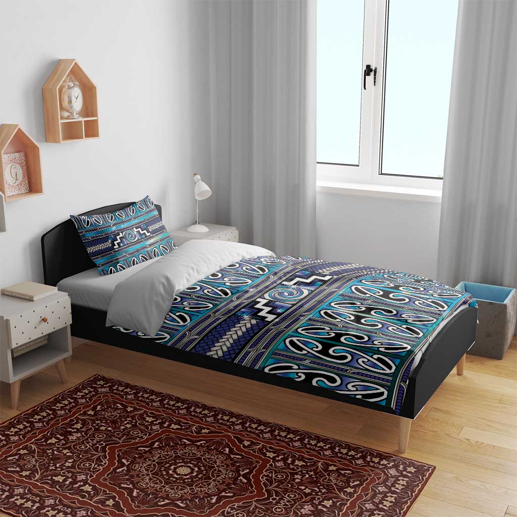Maori Matariki Bedding Set Blue Galaxy Aesthetic Koru Art LT01 - Polynesian Pride