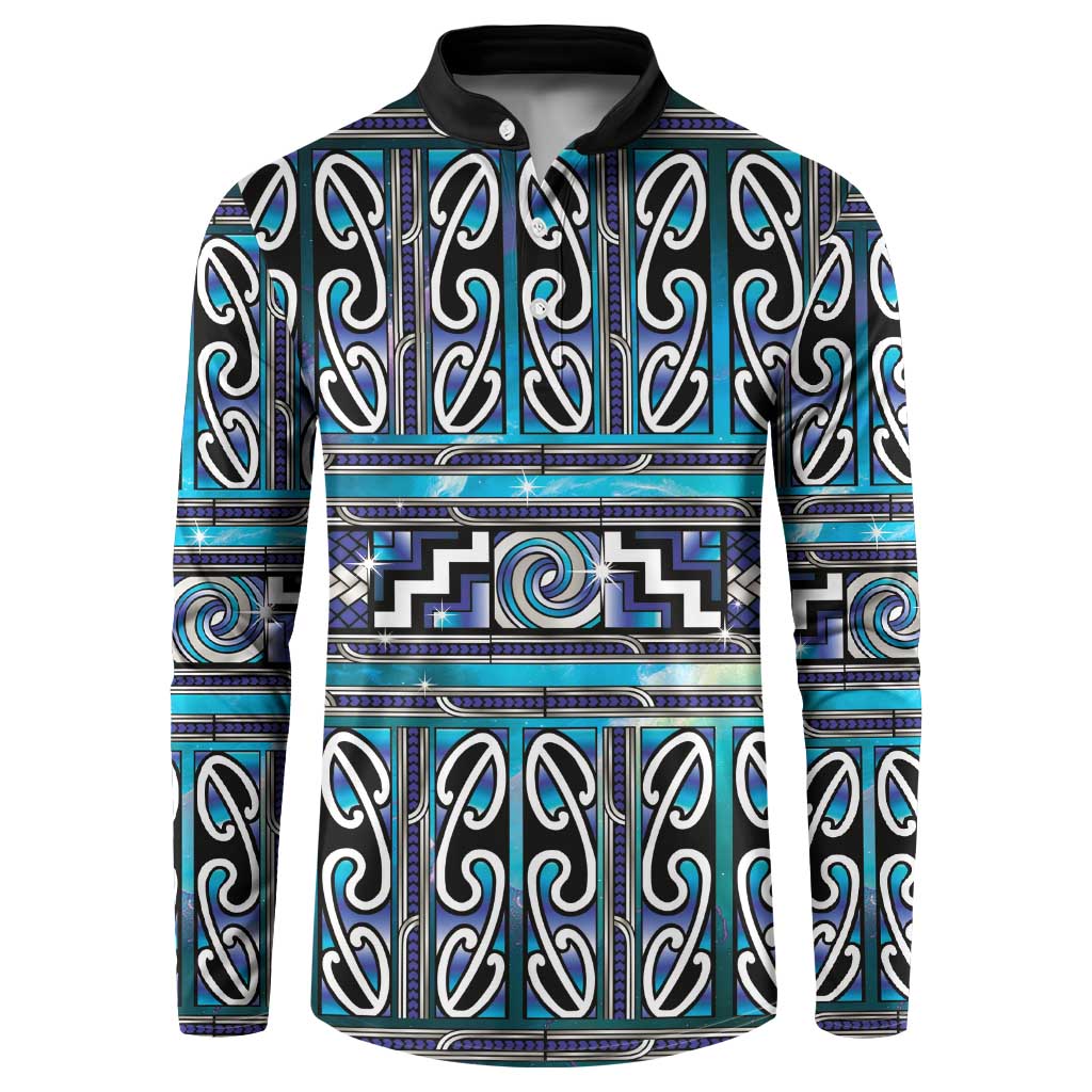 Maori Matariki Button Sweatshirt Blue Galaxy Aesthetic Koru Art LT01 Blue - Polynesian Pride