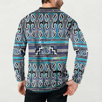 Maori Matariki Button Sweatshirt Blue Galaxy Aesthetic Koru Art LT01 - Polynesian Pride