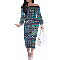 Maori Matariki Family Matching Off The Shoulder Long Sleeve Dress and Hawaiian Shirt Blue Galaxy Aesthetic Koru Art LT01 Mom's Dress Blue - Polynesian Pride