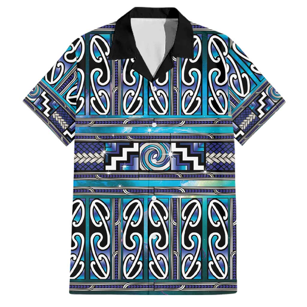Maori Matariki Family Matching Off Shoulder Maxi Dress and Hawaiian Shirt Blue Galaxy Aesthetic Koru Art LT01 Dad's Shirt - Short Sleeve Blue - Polynesian Pride