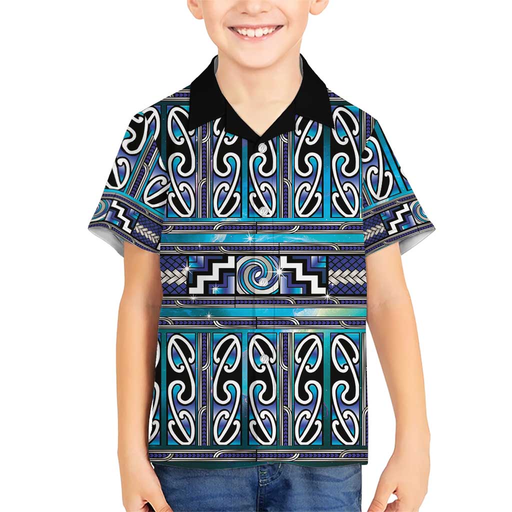 Maori Matariki Family Matching Puletasi and Hawaiian Shirt Blue Galaxy Aesthetic Koru Art LT01 Son's Shirt Blue - Polynesian Pride