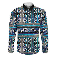 Maori Matariki Family Matching Summer Maxi Dress and Hawaiian Shirt Blue Galaxy Aesthetic Koru Art LT01 Dad's Shirt - Long Sleeve Blue - Polynesian Pride