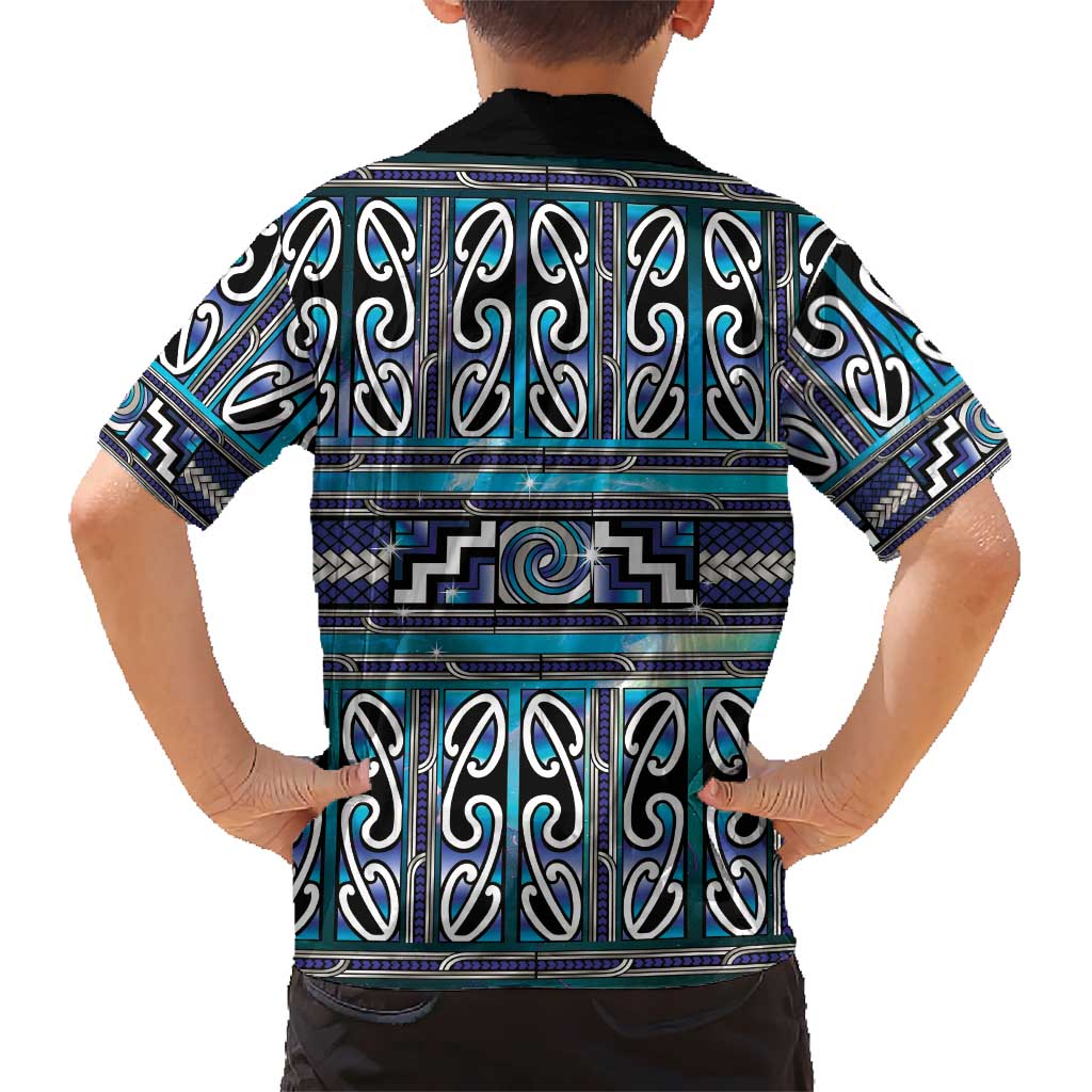 Maori Matariki Family Matching Tank Maxi Dress and Hawaiian Shirt Blue Galaxy Aesthetic Koru Art LT01 - Polynesian Pride