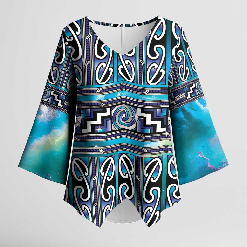 Maori Matariki Kimono Sleeve Blouse Blue Galaxy Aesthetic Koru Art LT01 Female Blue - Polynesian Pride