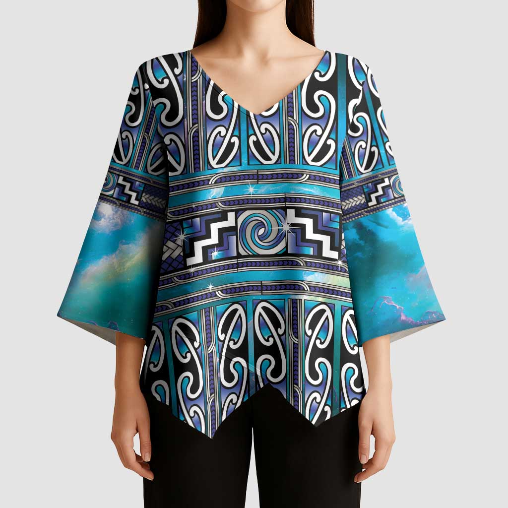 Maori Matariki Kimono Sleeve Blouse Blue Galaxy Aesthetic Koru Art LT01 - Polynesian Pride