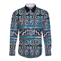 Maori Matariki Long Sleeve Button Shirt Blue Galaxy Aesthetic Koru Art LT01 Unisex Blue - Polynesian Pride