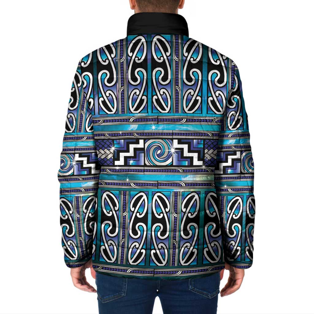 Maori Matariki Padded Jacket Blue Galaxy Aesthetic Koru Art LT01 - Polynesian Pride