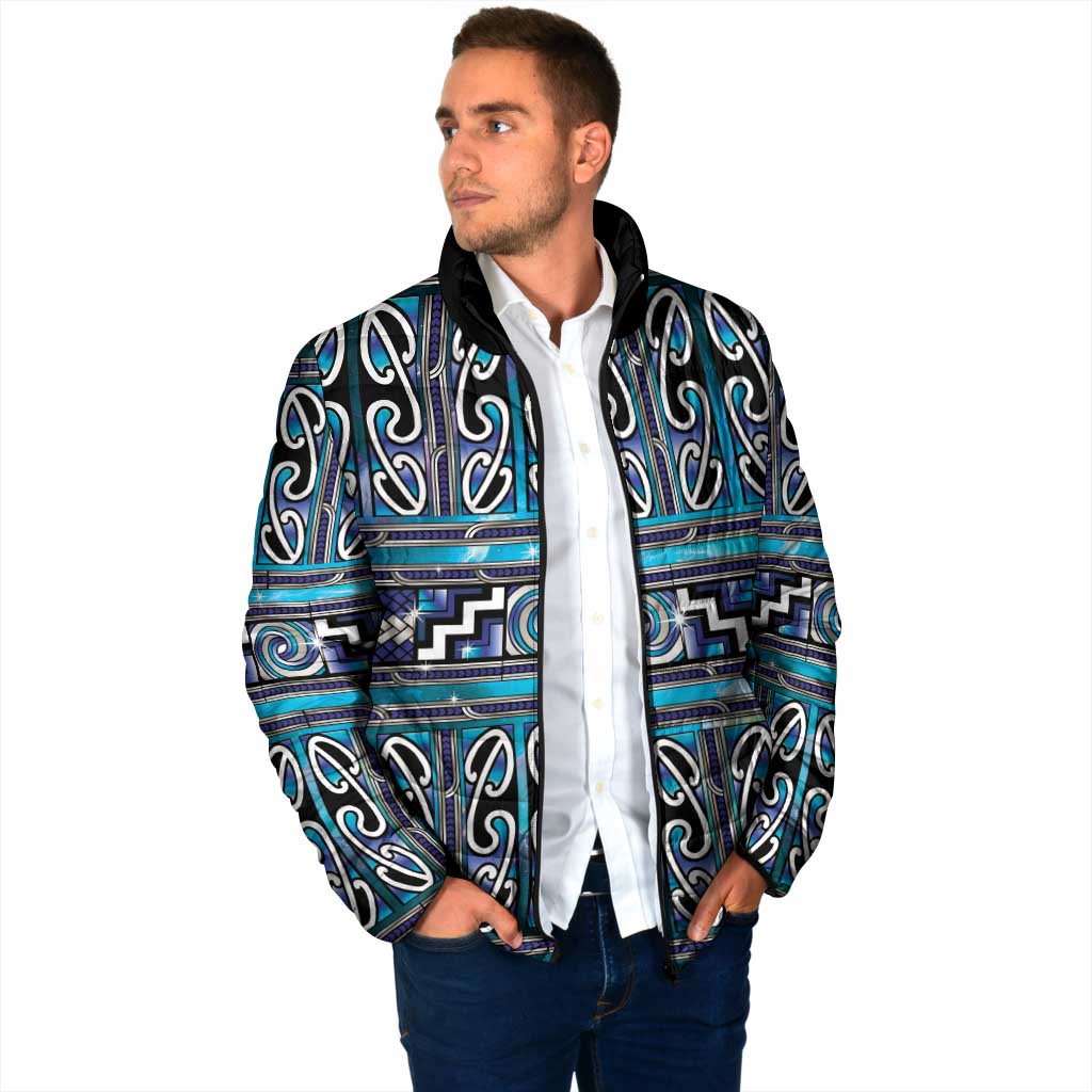 Maori Matariki Padded Jacket Blue Galaxy Aesthetic Koru Art LT01 - Polynesian Pride