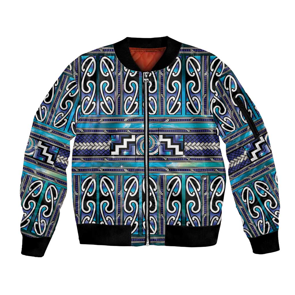 Maori Matariki Sleeve Zip Bomber Jacket Blue Galaxy Aesthetic Koru Art LT01 Unisex Blue - Polynesian Pride