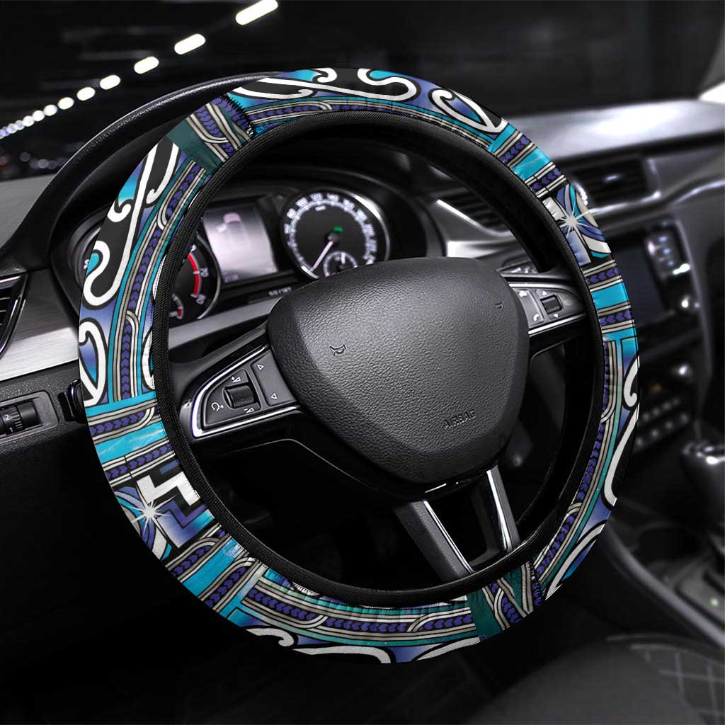 Maori Matariki Steering Wheel Cover Blue Galaxy Aesthetic Koru Art LT01 Universal Fit Blue - Polynesian Pride