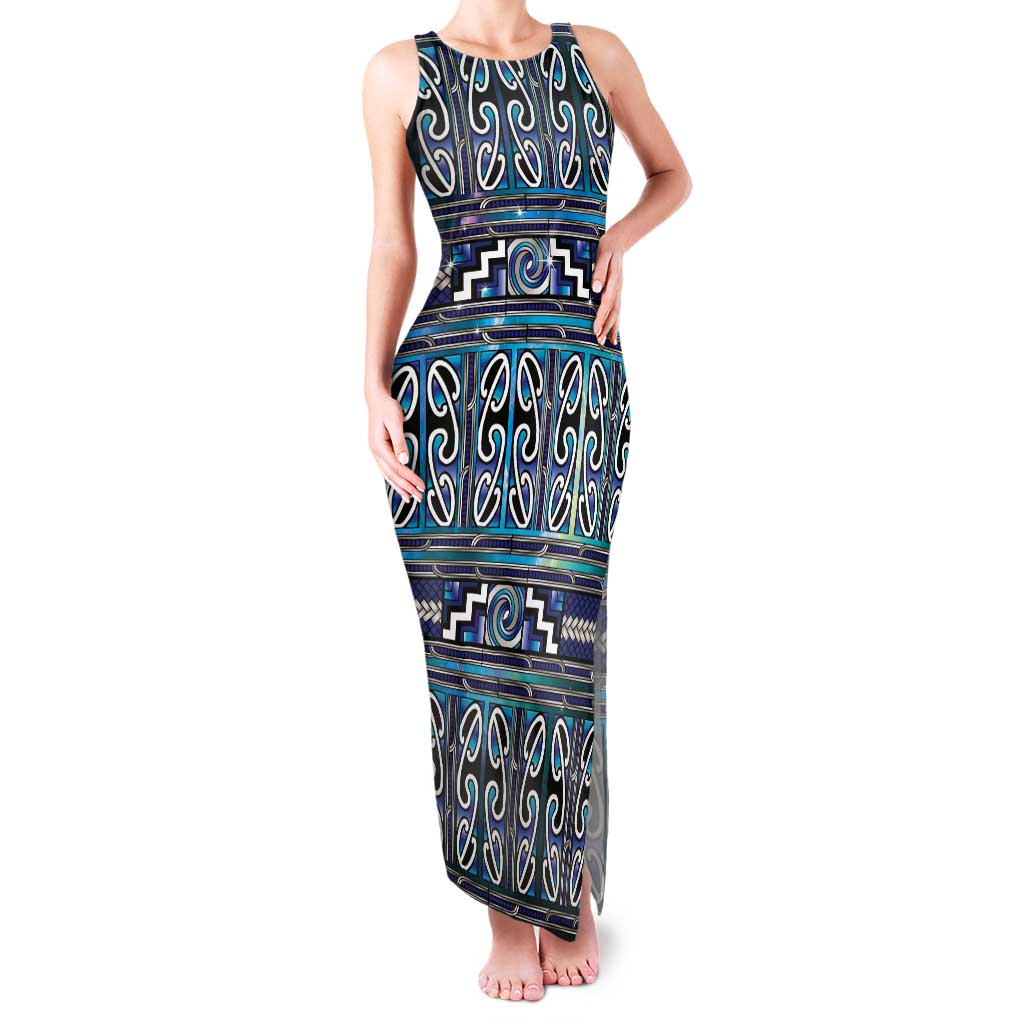 Maori Matariki Tank Maxi Dress Blue Galaxy Aesthetic Koru Art LT01 Women Blue - Polynesian Pride