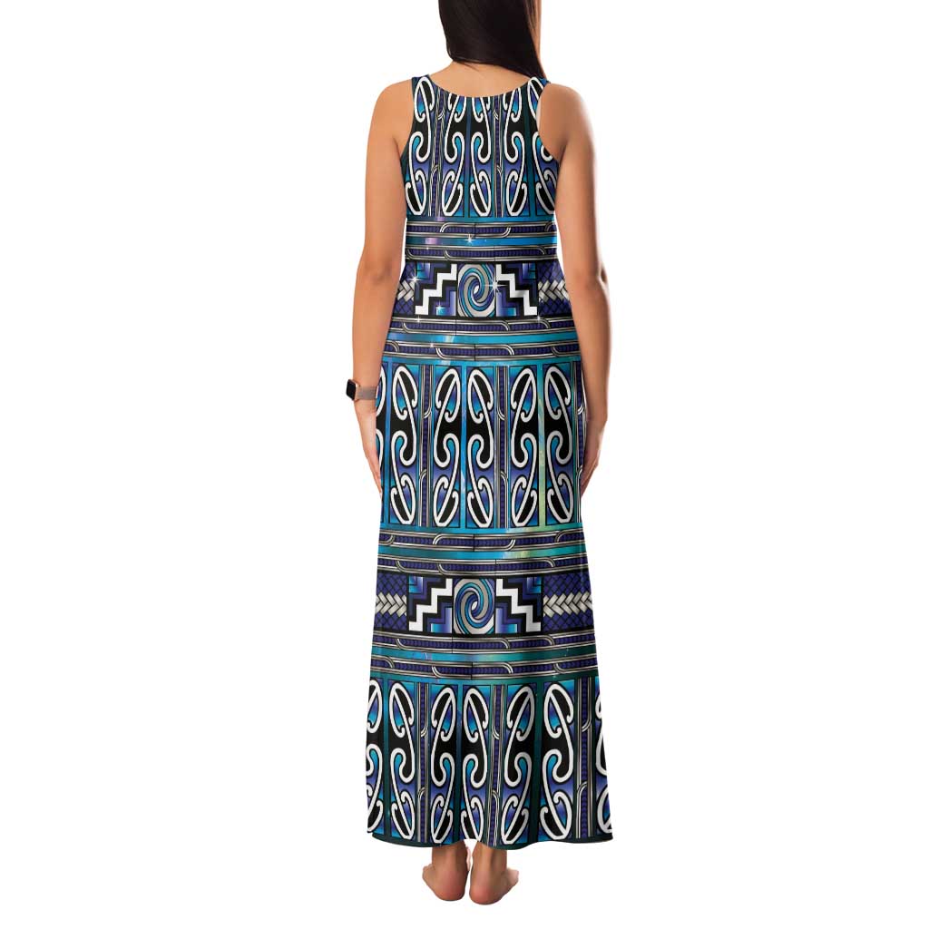 Maori Matariki Tank Maxi Dress Blue Galaxy Aesthetic Koru Art LT01 - Polynesian Pride
