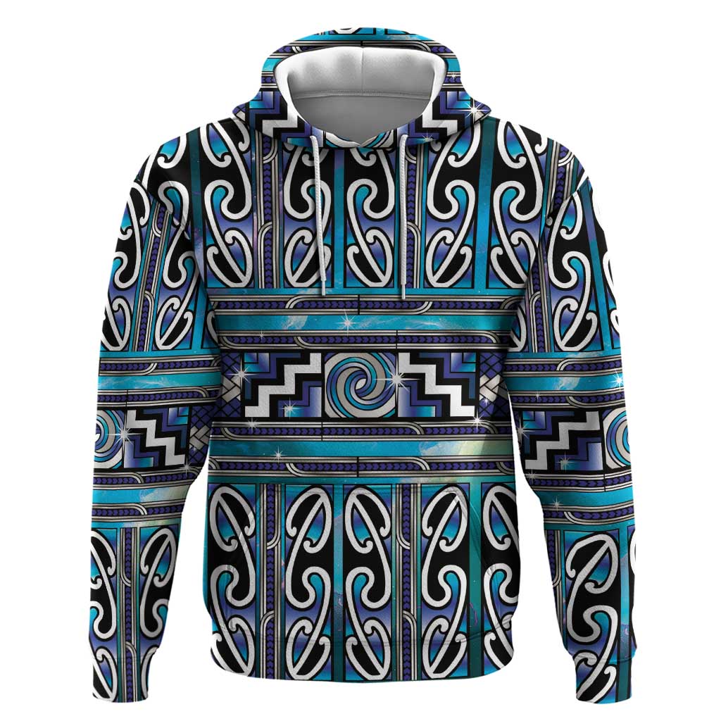 Maori Matariki Zip Hoodie Blue Galaxy Aesthetic Koru Art LT01 Pullover Hoodie Blue - Polynesian Pride