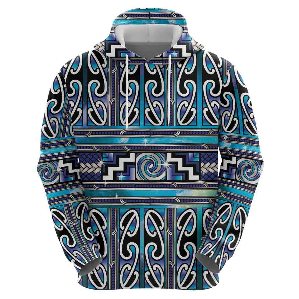 Maori Matariki Zip Hoodie Blue Galaxy Aesthetic Koru Art LT01 - Polynesian Pride