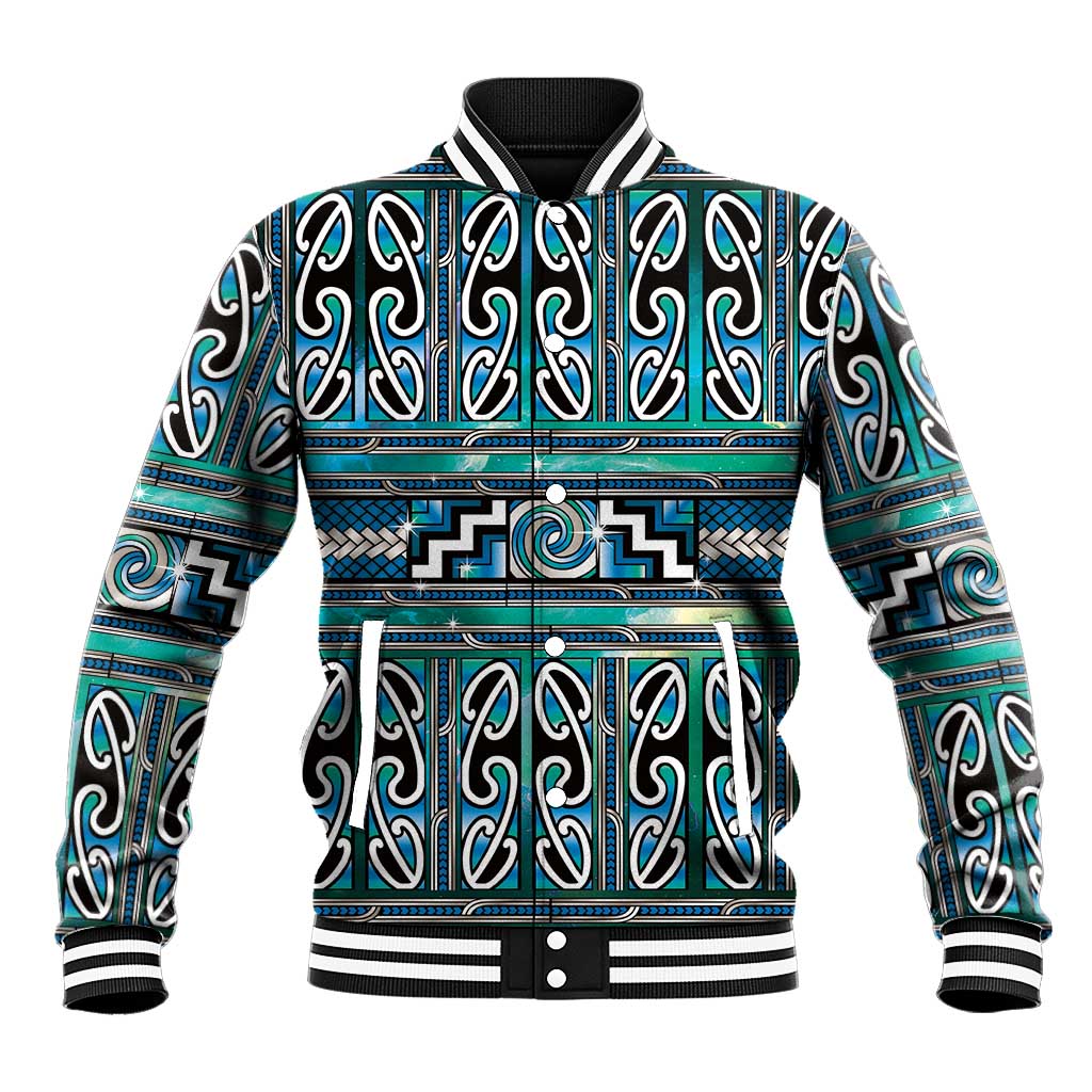 Maori Matariki Baseball Jacket Green Galaxy Aesthetic Koru Art LT01 Unisex Green - Polynesian Pride