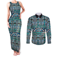 Maori Matariki Couples Matching Tank Maxi Dress and Long Sleeve Button Shirt Green Galaxy Aesthetic Koru Art LT01 Green - Polynesian Pride