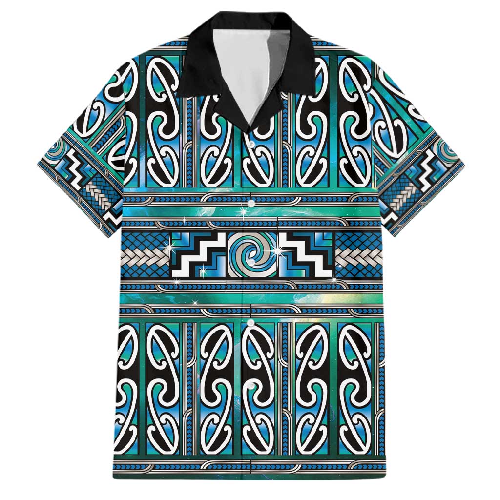 Maori Matariki Family Matching Puletasi and Hawaiian Shirt Green Galaxy Aesthetic Koru Art LT01 Dad's Shirt - Short Sleeve Green - Polynesian Pride