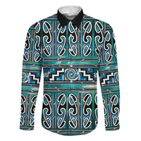 Maori Matariki Family Matching Puletasi and Hawaiian Shirt Green Galaxy Aesthetic Koru Art LT01 Dad's Shirt - Long Sleeve Green - Polynesian Pride