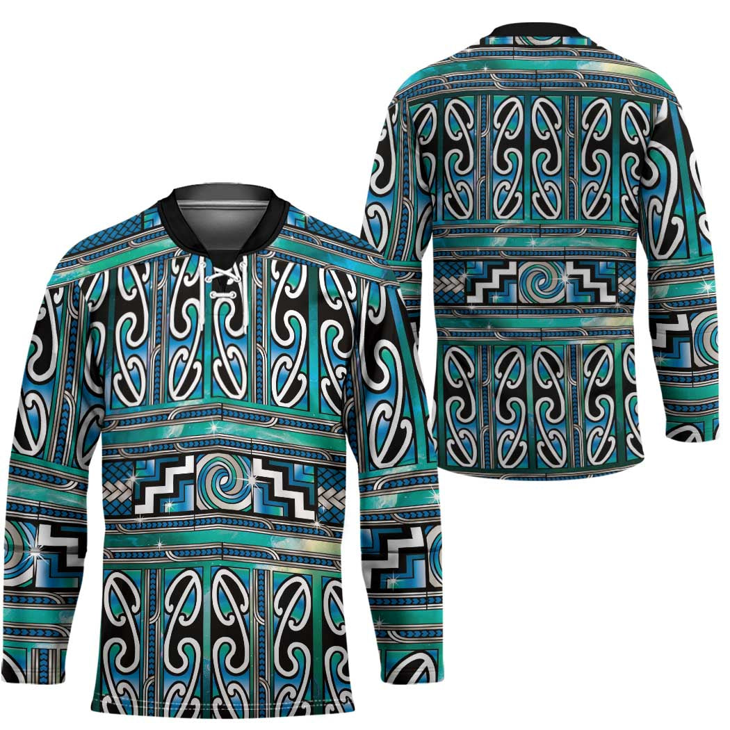 Maori Matariki Hockey Jersey Green Galaxy Aesthetic Koru Art LT01 - Polynesian Pride