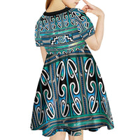 Maori Matariki Kid Short Sleeve Dress Green Galaxy Aesthetic Koru Art LT01 - Polynesian Pride