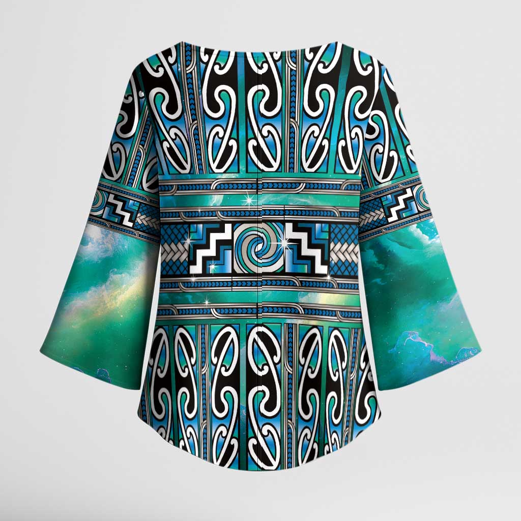 Maori Matariki Kimono Sleeve Blouse Green Galaxy Aesthetic Koru Art LT01 - Polynesian Pride