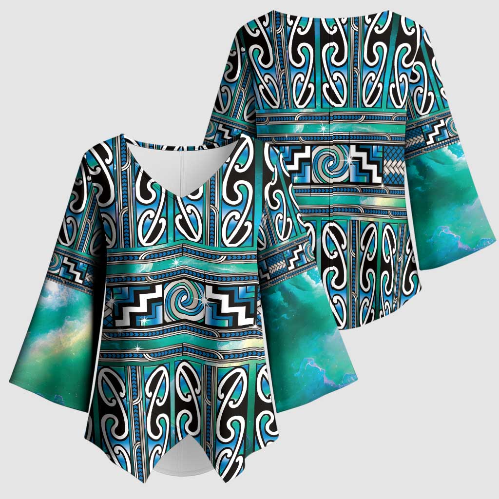 Maori Matariki Kimono Sleeve Blouse Green Galaxy Aesthetic Koru Art LT01 - Polynesian Pride