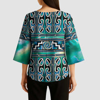 Maori Matariki Kimono Sleeve Blouse Green Galaxy Aesthetic Koru Art LT01 - Polynesian Pride