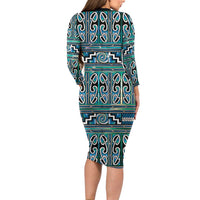 Maori Matariki Long Sleeve Bodycon Dress Green Galaxy Aesthetic Koru Art LT01 - Polynesian Pride