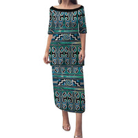 Maori Matariki Puletasi Green Galaxy Aesthetic Koru Art LT01 Long Dress Green - Polynesian Pride