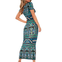 Maori Matariki Short Sleeve Bodycon Dress Green Galaxy Aesthetic Koru Art LT01 - Polynesian Pride