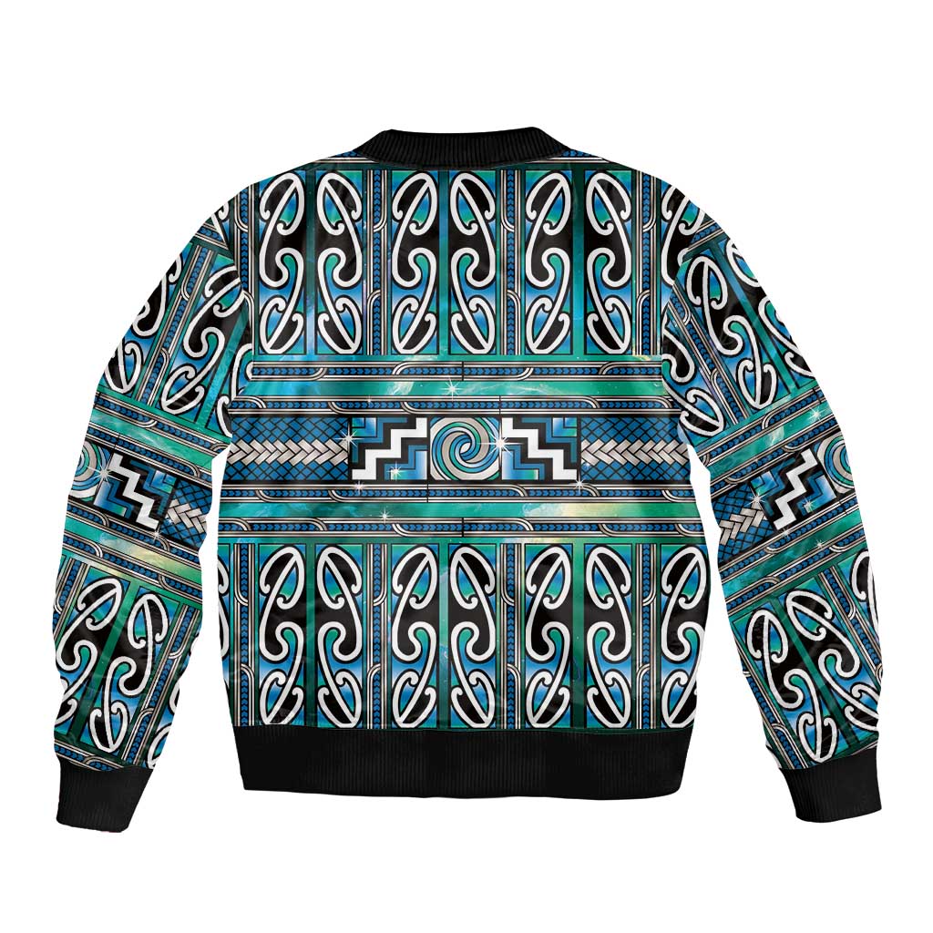 Maori Matariki Sleeve Zip Bomber Jacket Green Galaxy Aesthetic Koru Art LT01 - Polynesian Pride