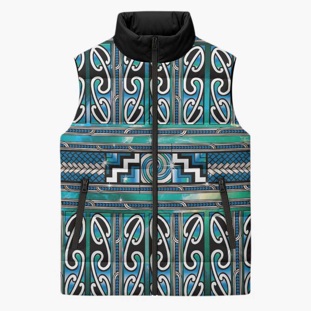 Maori Matariki Sleeveless Puffer Jacket Green Galaxy Aesthetic Koru Art LT01 Unisex Green - Polynesian Pride