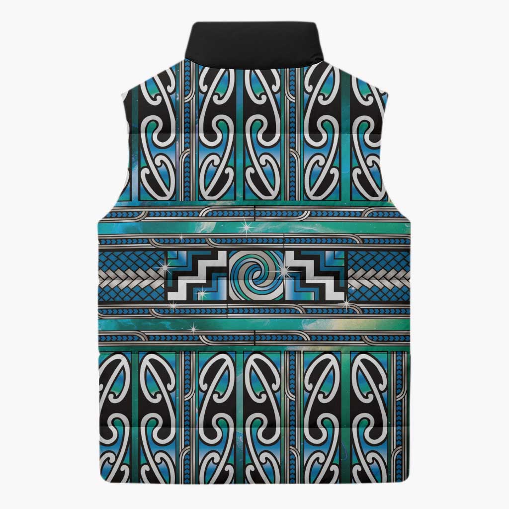 Maori Matariki Sleeveless Puffer Jacket Green Galaxy Aesthetic Koru Art LT01 - Polynesian Pride