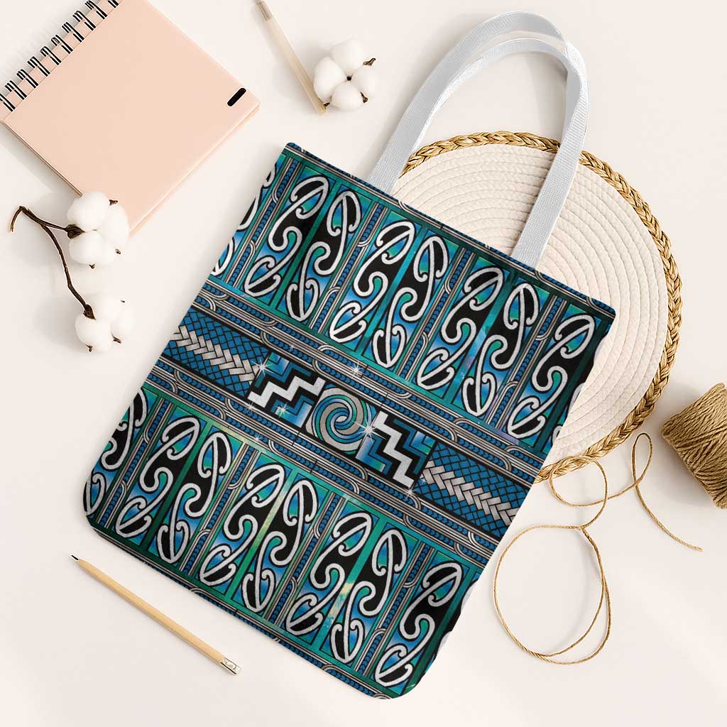 Maori Matariki Tote Bag Green Galaxy Aesthetic Koru Art LT01 White Strap One Size Green - Polynesian Pride