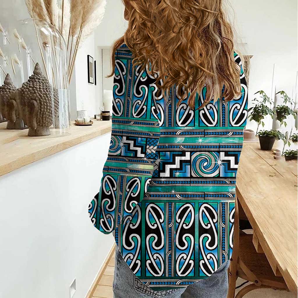 Maori Matariki Women Casual Shirt Green Galaxy Aesthetic Koru Art LT01 - Polynesian Pride